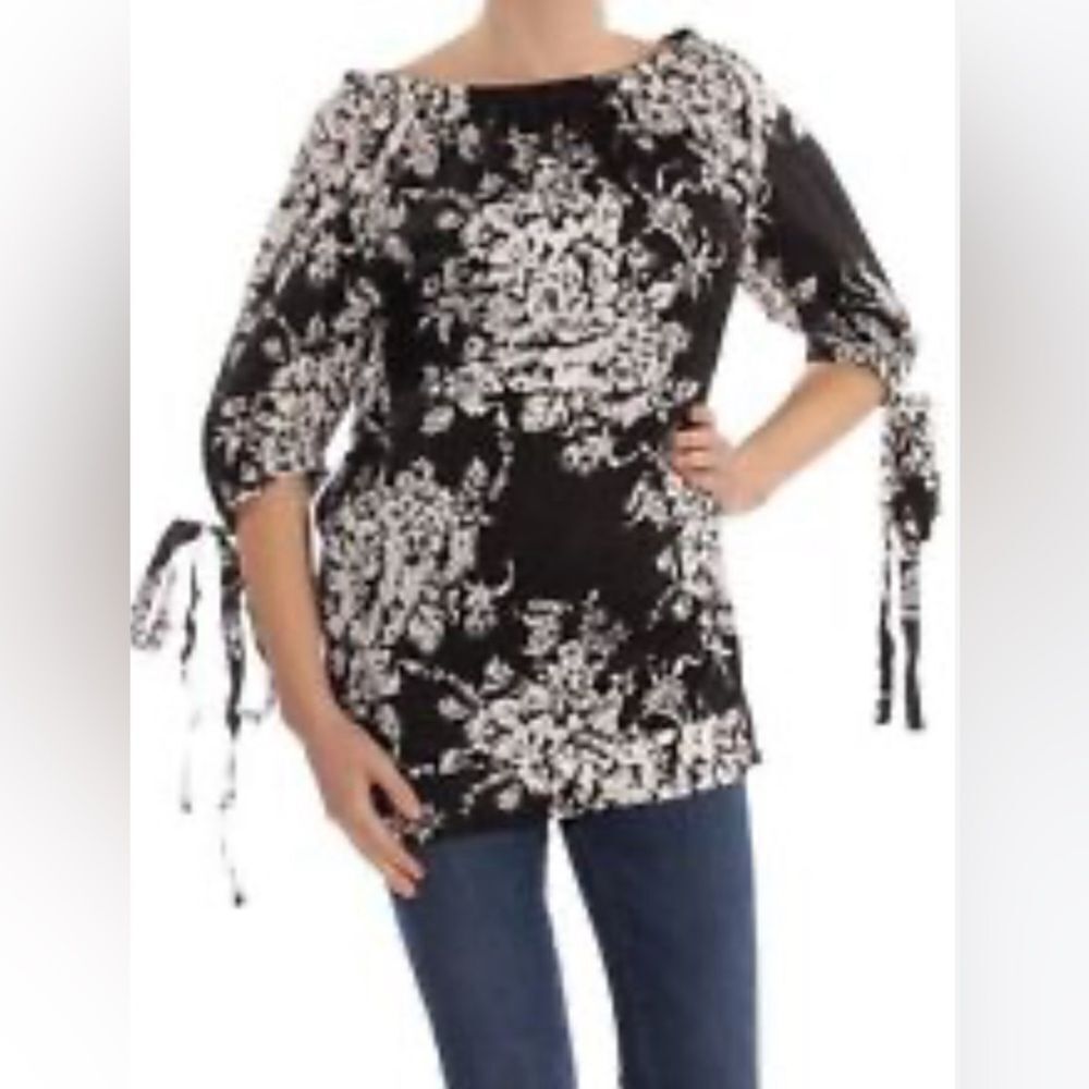 Sonia Rykiel Black & White Floral Off The Shoulder Tunic Top $600 Size M
